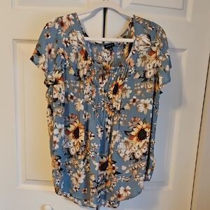 Torrid Sunflower Print Blouse in Blue